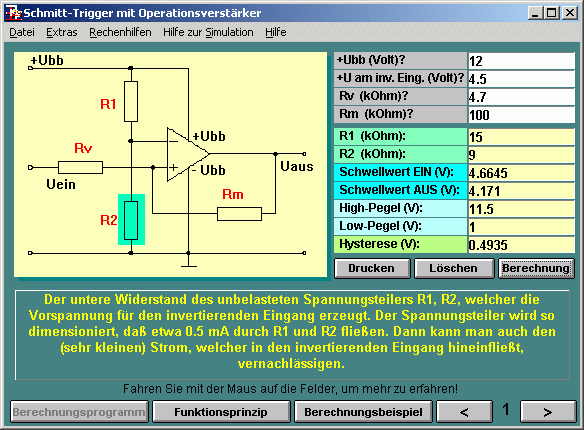 Schmitt-Trigger Berechnungsprogramm