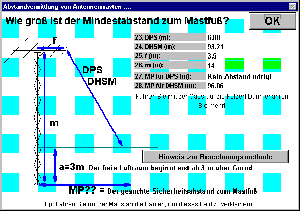 SCREENSHOT Abstandsberechung vom Sendemast